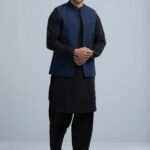 Men's Waist Coat: Navy Blue & Indian Khaki